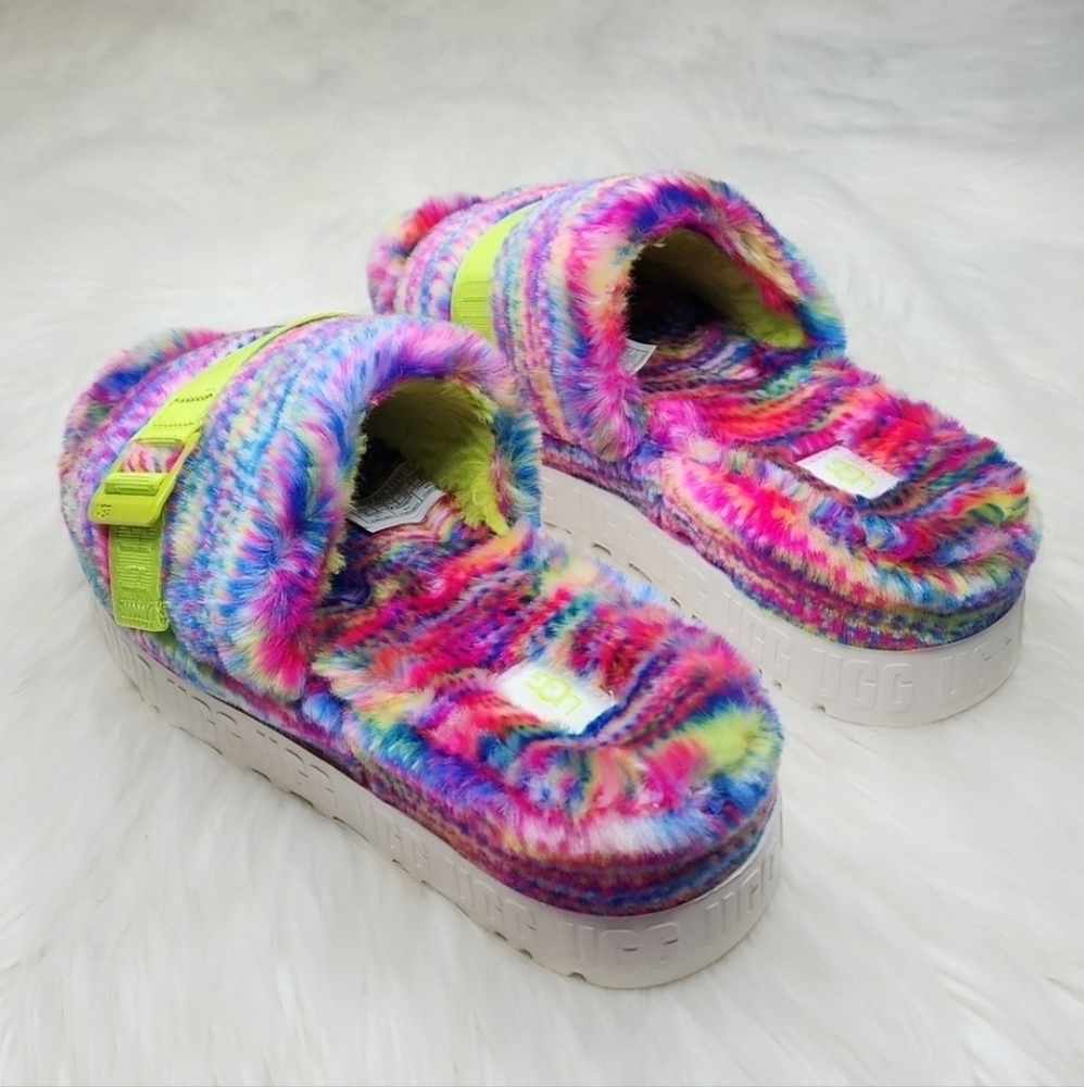 UGG Fluffita Slipper Sandals White Pixelate Multi Color Rainbow - Picture 13 of 16